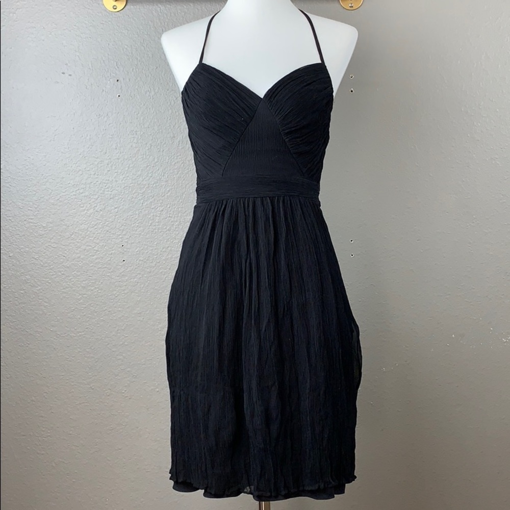 Guess by Marciano Y2K black crinkle silk halter mini dress